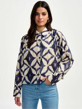 Bellerose The Please Shirt In Blue White Lime Combo Tie-Dye Oversized Large